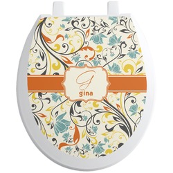 Swirly Floral Toilet Seat Decal - Round (Personalized)