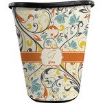 Swirly Floral Waste Basket - Single Sided (Black) (Personalized)