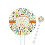 Swirly Floral 5.5" Round Plastic Stir Sticks - White - Double Sided (Personalized)