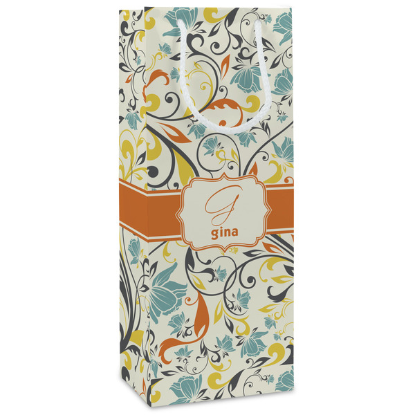 Custom Swirly Floral Wine Gift Bags - Matte (Personalized)