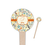 Swirly Floral 4" Round Wooden Food Picks - Single Sided (Personalized)