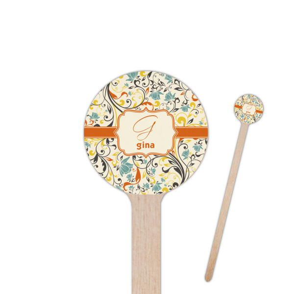 Custom Swirly Floral 7.5" Round Wooden Stir Sticks - Double Sided (Personalized)