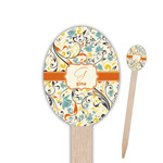 Swirly Floral Oval Wooden Food Picks - Double Sided (Personalized)