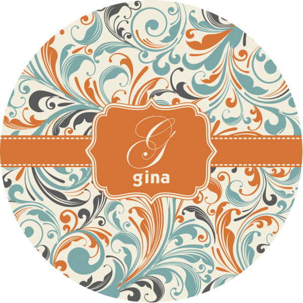 Custom Orange & Blue Leafy Swirls Multipurpose Round Labels - 1" (Personalized)