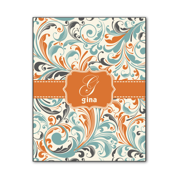 Custom Orange & Blue Leafy Swirls Wood Print - 11x14 (Personalized)