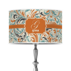 Orange & Blue Leafy Swirls 12" Drum Lamp Shade - Poly-film (Personalized)