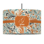 Orange & Blue Leafy Swirls 12" Drum Pendant Lamp - Fabric (Personalized)