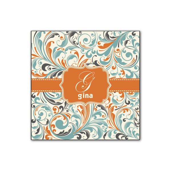 Custom Orange & Blue Leafy Swirls Wood Print - 12x12 (Personalized)