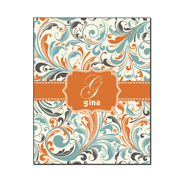 Custom Orange & Blue Leafy Swirls Wood Print - 16x20 (Personalized)