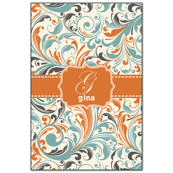 Custom Orange & Blue Leafy Swirls Wood Print - 20x30 (Personalized)