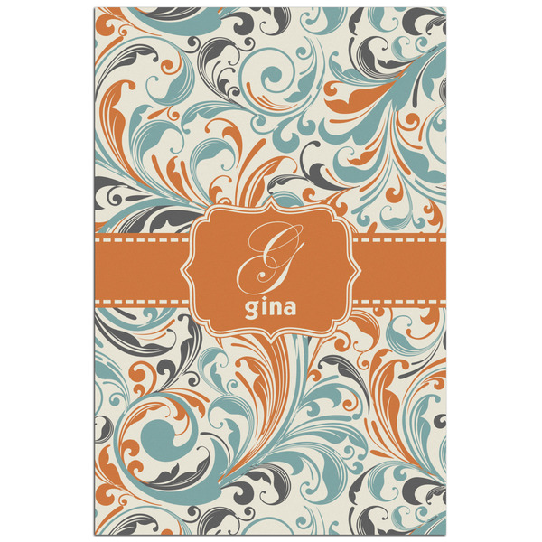 Custom Orange & Blue Leafy Swirls Poster - Matte - 24x36 (Personalized)