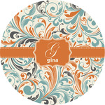 Orange & Blue Leafy Swirls Multipurpose Round Labels - Custom Sized (Personalized)