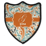 Orange & Blue Leafy Swirls Iron On Shield Patch B w/ Name and Initial