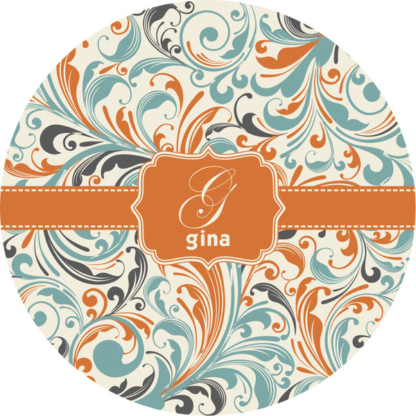 Custom Orange & Blue Leafy Swirls Multipurpose Round Labels - 4" (Personalized)