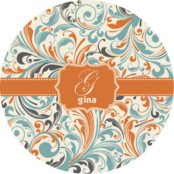 Orange & Blue Leafy Swirls Multipurpose Round Labels - 5" (Personalized)