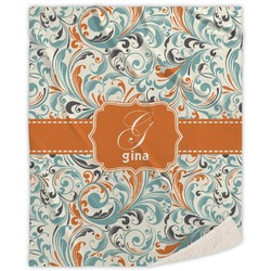 Orange & Blue Leafy Swirls Sherpa Throw Blanket - 50"x60" (Personalized)