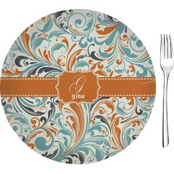 Orange & Blue Leafy Swirls Glass Appetizer / Dessert Plate 8" (Personalized)