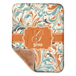 Orange & Blue Leafy Swirls Sherpa Baby Blanket - 30" x 40" w/ Name and Initial