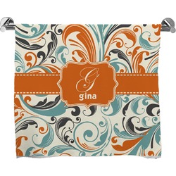 Orange & Blue Leafy Swirls Bath Towel (Personalized)