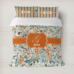 Orange & Blue Leafy Swirls Duvet Cover (Personalized)