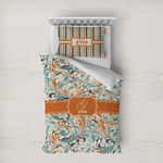 Orange & Blue Leafy Swirls Duvet Cover Set - Twin XL (Personalized)