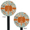 Orange & Blue Leafy Swirls Black Plastic 5.5" Stir Stick - Double Sided - Round - Front & Back