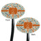 Orange & Blue Leafy Swirls Black Plastic 7" Stir Stick - Double Sided - Oval - Front & Back