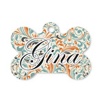 Orange & Blue Leafy Swirls Bone Shaped Dog ID Tag - Small (Personalized)