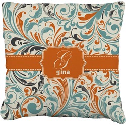 Orange & Blue Leafy Swirls Faux-Linen Throw Pillow 20" (Personalized)