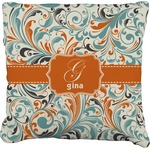 Orange & Blue Leafy Swirls Faux-Linen Throw Pillow 26" (Personalized)