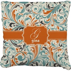 Orange & Blue Leafy Swirls Faux-Linen Throw Pillow 26" (Personalized)