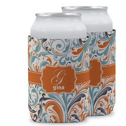 Orange & Blue Leafy Swirls Can Cooler (12 oz) w/ Name and Initial
