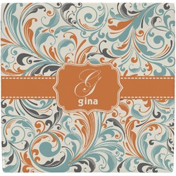 Orange & Blue Leafy Swirls Ceramic Tile Hot Pad (Personalized)
