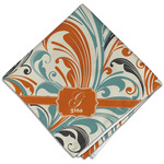 Orange & Blue Leafy Swirls Cloth Dinner Napkin - Single w/ Name and Initial