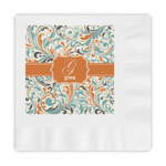 Orange & Blue Leafy Swirls Embossed Decorative Napkins (Personalized)