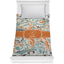 Orange & Blue Leafy Swirls Comforter - Twin (Personalized)