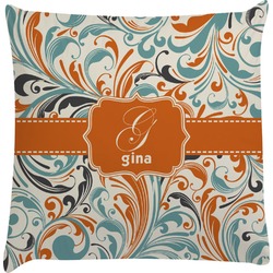 Orange & Blue Leafy Swirls Decorative Pillow Case (Personalized)