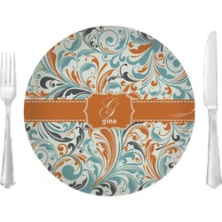 Orange & Blue Leafy Swirls Glass Lunch / Dinner Plate 10" (Personalized)