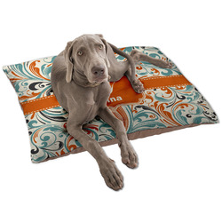 Orange & Blue Leafy Swirls Dog Bed - Large w/ Name and Initial