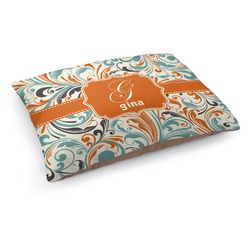 Orange & Blue Leafy Swirls Dog Bed - Medium w/ Name and Initial