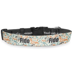 Orange & Blue Leafy Swirls Deluxe Dog Collar - Toy (6" to 8.5") (Personalized)