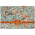 Orange & Blue Leafy Swirls Dog Food Mat w/ Name and Initial