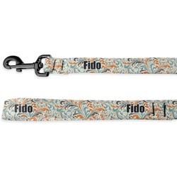 Orange & Blue Leafy Swirls Deluxe Dog Leash - 4 ft (Personalized)