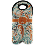 Orange & Blue Leafy Swirls Wine Tote Bag (2 Bottles) (Personalized)