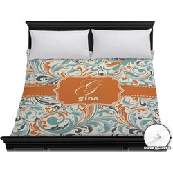 Orange & Blue Leafy Swirls Duvet Cover - King (Personalized)