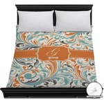 Orange & Blue Leafy Swirls Duvet Cover - Full / Queen (Personalized)