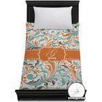 Orange & Blue Leafy Swirls Duvet Cover - Twin XL (Personalized)