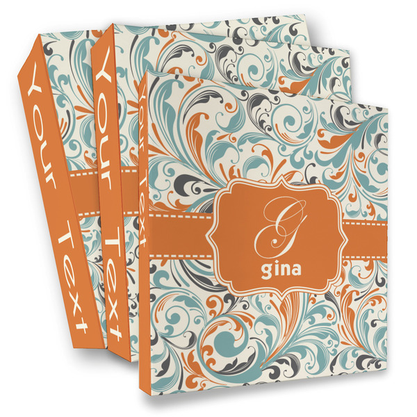 Custom Orange & Blue Leafy Swirls 3 Ring Binder - Full Wrap (Personalized)