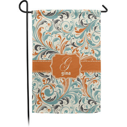 Orange & Blue Leafy Swirls Garden Flag (Personalized)