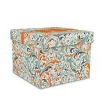 Orange & Blue Leafy Swirls Gift Box with Lid - Canvas Wrapped - Medium (Personalized)